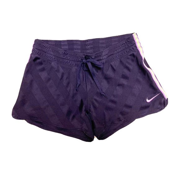 Nike Dri Fit Purple Athletic Shorts Women' Small Chartreuse & Lilac Side Stripes - Picture 2 of 5